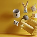 Kid room interior design concept sale on wall yellow colors background.3d rendering